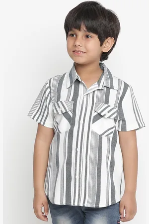 Oxolloxo Boys White Striped Cotton Casual Shirt
