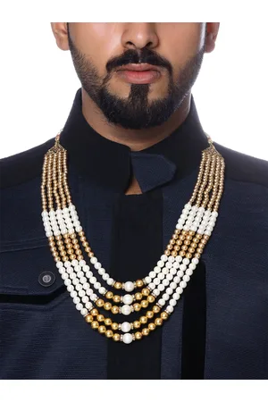Yellow Chimes Men White & Gold-Toned Beaded Multi Layered Dulha Mala Necklace