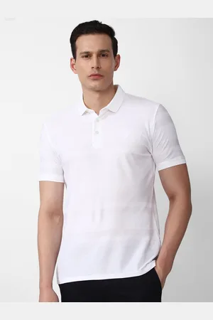 V Dot Men White Polo Collar Slim Fit T-shirt