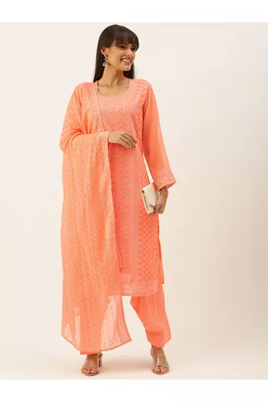 SWAGG INDIA Peach-Coloured Ethnic Motif Embroidered Unstitched Dress Material