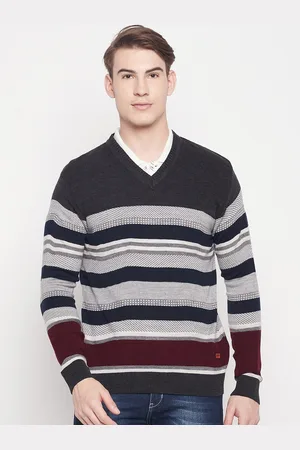 Duke Men Navy Blue & White Striped Striped Pullover