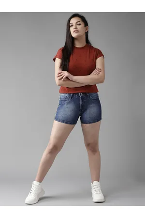 Roadster Girls Navy Blue Washed Denim Shorts