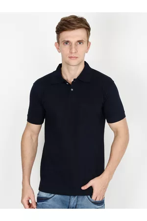 Fleximaa Men Navy Blue Solid Polo Collar T-shirt