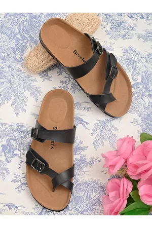 BRISKERS Women Black & Brown Comfort Sandals