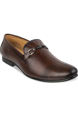 Metro Men Brown Textured Formal Slip-On Loafers