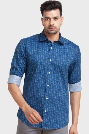 ColorPlus Men Blue Organic Cotton Tailored Fit Floral Printed Casual Shirt