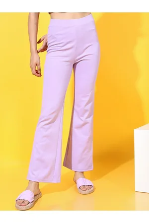 Tokyo Talkies Women Lavender Solid Flared Culottes Slip-on Cropped Trousers
