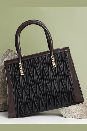 Campus Sutra Black Textured Structured Handheld Bag