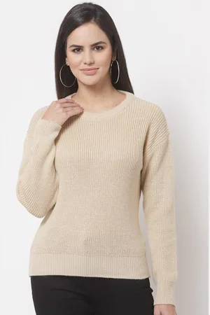 Club York Women Beige Ribbed Pullover Sweater