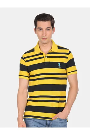 U.S. Polo Assn. U S Polo Assn Men Yellow & brown Striped Polo Collar T-shirt