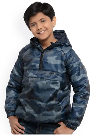 UNDER FOURTEEN ONLY Boys Blue Camouflage Padded Jacket