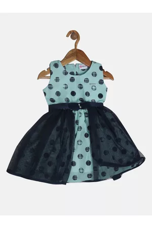 Peppermint Girls Blue Printed Fit and Flare Dress