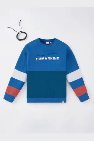 edheads Boys Blue & White Colourblocked Cotton Long Sleeves Sweatshirt