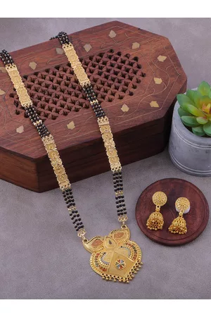 Brandsoon Gold-Plated Black Beaded Mangalsutra