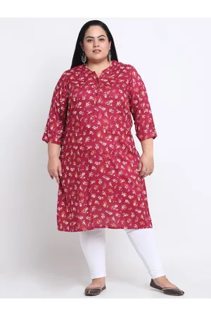 Pluss Floral Printed Mandarin Collar A-Line Regular Kurta