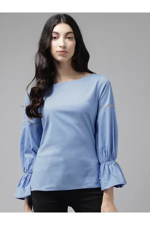Cayman Blue Bell Sleeves Pure Cotton Regular Top