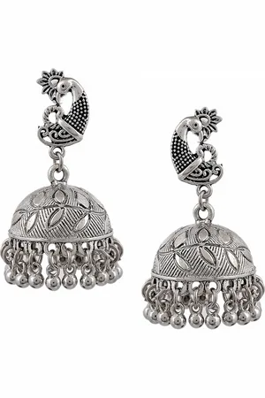 Silvermerc Designs Silver-Toned Contemporary Jhumkas Earrings