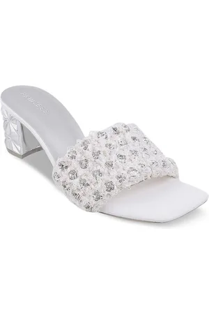 Metro Women White Embellished Block Heels