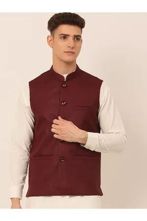 Jompers Men Maroon Solid Nehru Jacket