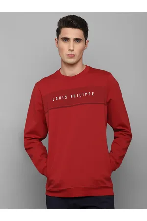 Louis Philippe Ath.Work Men Red Solid Hooded Sweatshirt