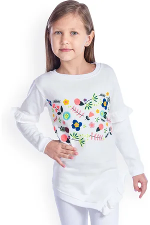 Cherry Crumble Girls White Self Design Sweatshirt