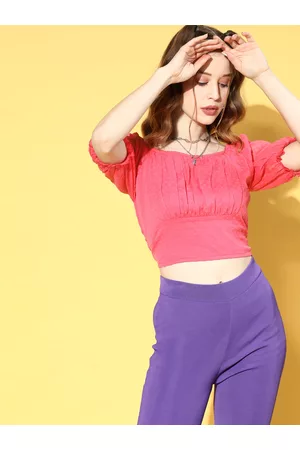 Antheaa Women Bright Fuchsia Self-Design Bustier Top