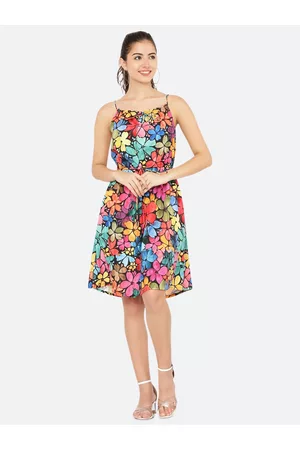 RAASSIO Multicoloured Floral Crepe A-Line Dress