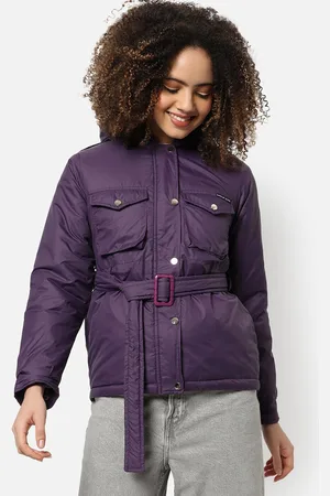 Campus Women Purple Windcheater Outdoor Bomber Jacket