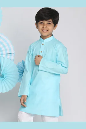 Vastramay Boys Blue Solid Mandarin Collar Kurta