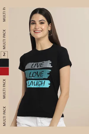 Fabflee Women Black & Red Typography Set Of 2 Cotton Printed T-shirt