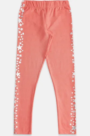 Pantaloons Girls Peach-Coloured & White Printed Churida-Length Leggings