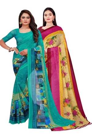 Florence Green & Yellow Printed Pure Georgette Saree