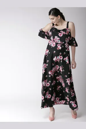 Antheaa Women Black & Pink Printed Maxi Dress