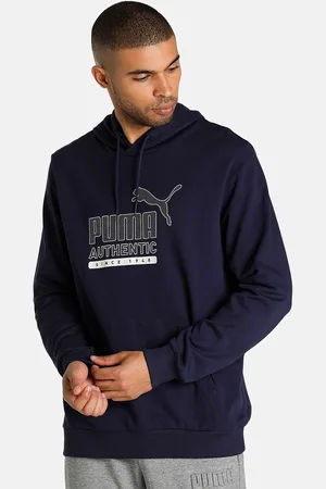 PUMA Men Blue Cat Graphic Hoodie Cotton Sweatshirt