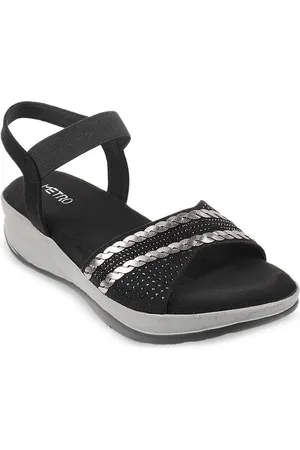 Metro Women Black Open Toe Flats