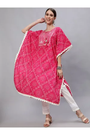 Ishin Women Pink Bandhani Printed Pure Cotton Kurta with Trousers & With Dupatta
