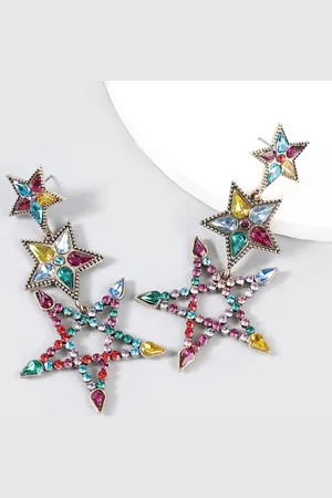 Avant Garde Gold-Plated Multicoloured Star Shaped Drop Earrings