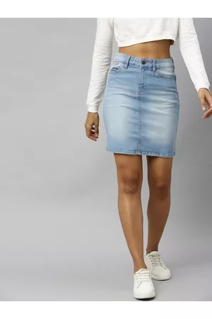Roadster Blue Washed Denim Straight Skirt