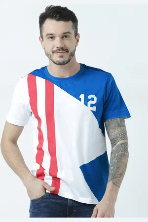 Huetrap Men White Colourblocked Round Neck T-shirt