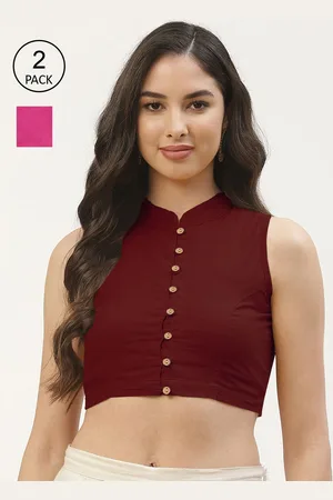 Molcha Women Pack of 2 Maroon & Pink Cotton Saree Blouse