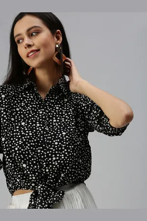 SHOWOFF Women Black Micro Ditsy Printed Shirt Style Top