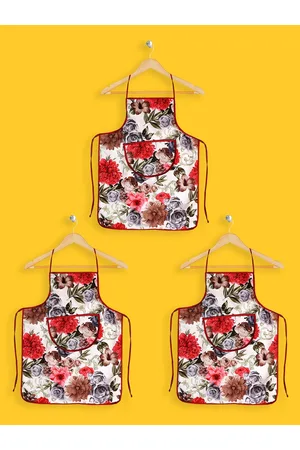 Kuber Industries Unisex Pack Of 3 Maroon & White Printed Jute Aprons