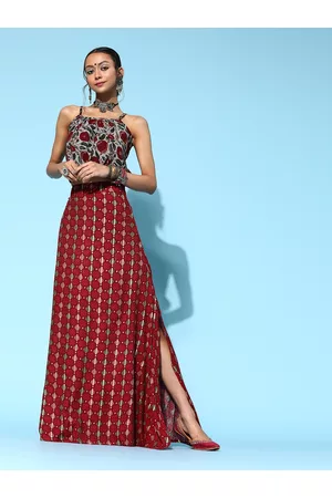 InWeave Women Alluring Grey Printed Top with Skirt