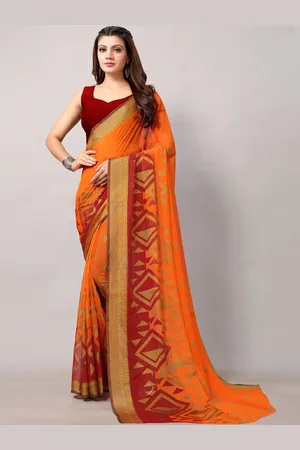 HRITIKA Orange & Maroon Zari Brasso Saree