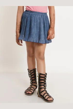 Creative Girls Blue Solid Flared Mini Skirt