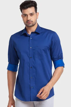 ColorPlus Men Blue Organic Cotton Tailored Fit Printed Casual Shirt