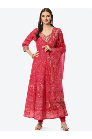 Biba Women Pink Ethnic Motifs Embroidered Kurta with Churidar & With Dupatta