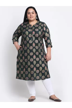 Pluss Ethnic Motifs Printed Mandarin Collar A-Line Regular Kurta