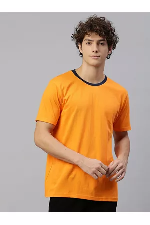 High Star Men Orange Solid T-shirt