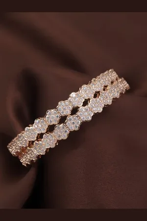 I Jewels Women Set Of 2 Rose Gold-Plated American Diamond Kada Bangles